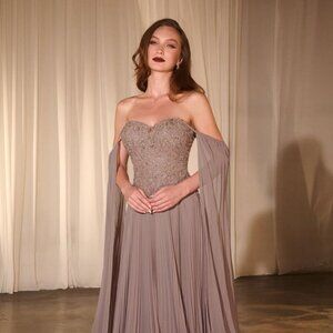 NEW LONG A-LINE OFF SHOULDER LACE EMBELLISHED DRESS W/ SWEETHEART NECK CD CJ937